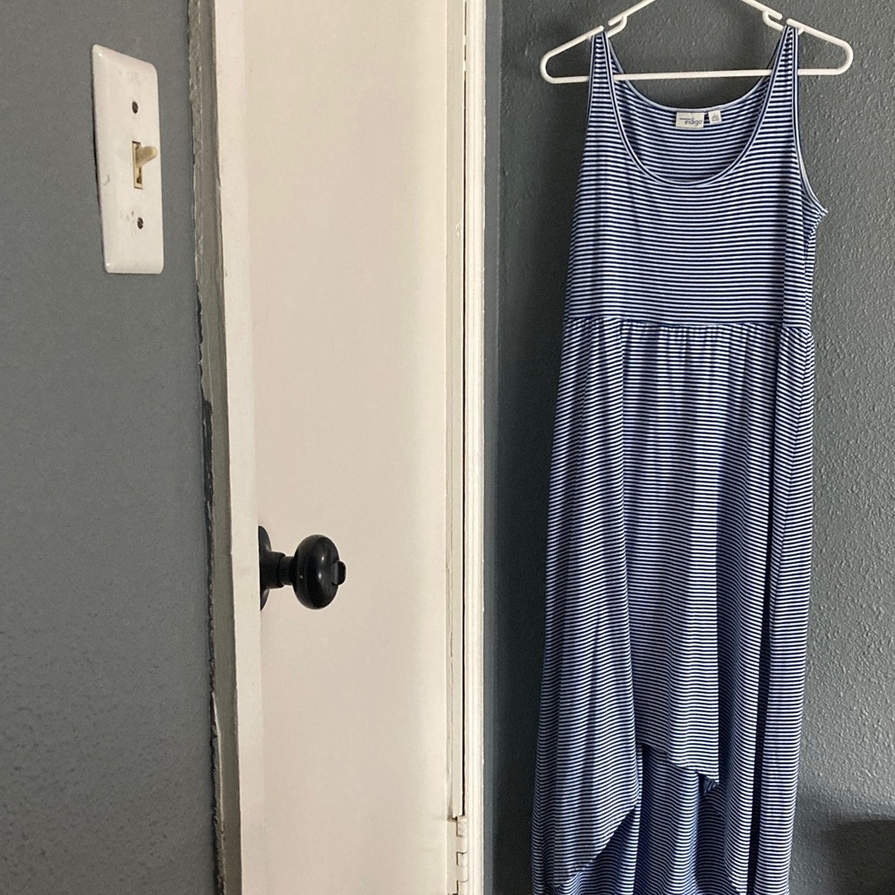 L blue and white striped women dress